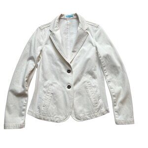 J.McLaughlin Size S White Cotton Preppy Single-Breasted Two-Button Blazer Jacket